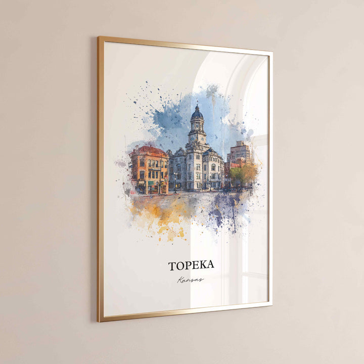 Topeka Kansas Wall Art, Topeka Print, Kansas Watercolor Art, Topeka Skyline Gift, Travel Print, Travel Poster, Housewarming Gift