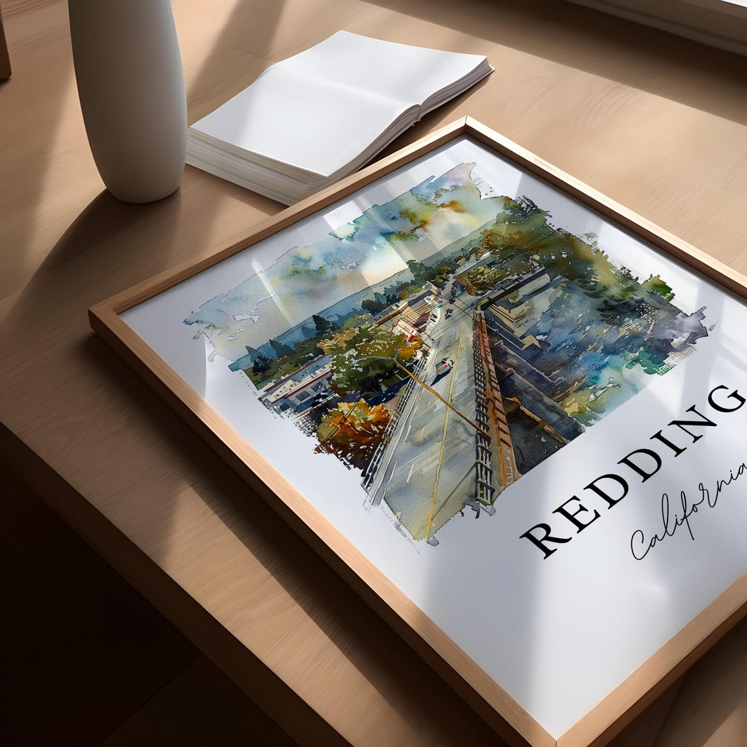 Redding CA Wall Art, Redding Print, Redding Watercolor Art, Redding California Gift,