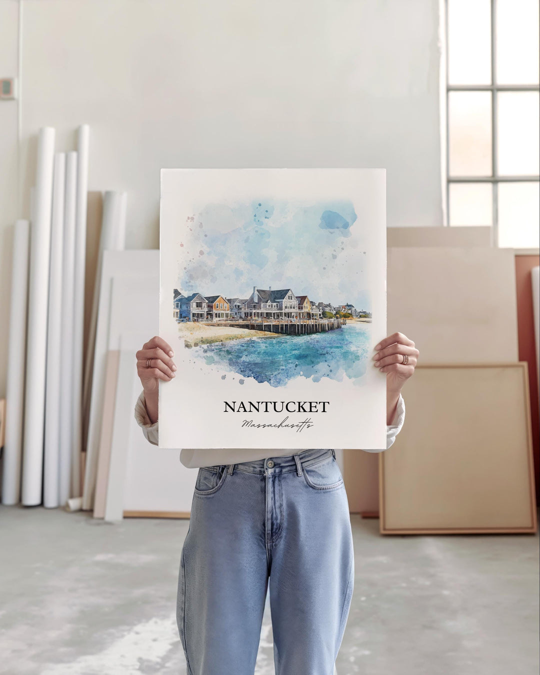 Nantucket Wall Art, Nantucket Print, Nantucket Watercolor Art, Nantucket MA Gift, Travel Print, Travel Poster, Housewarming Gift