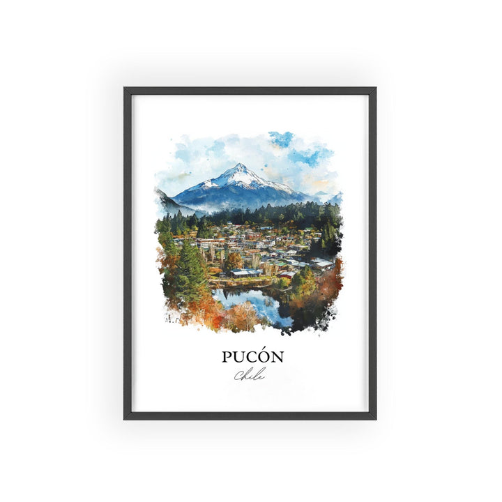 Pucón Chile Wall Art, Pucón Print, Lake Villarrica Watercolor Art, Pucón Chile Gift, Travel Print, Travel Poster, Housewarming Gift
