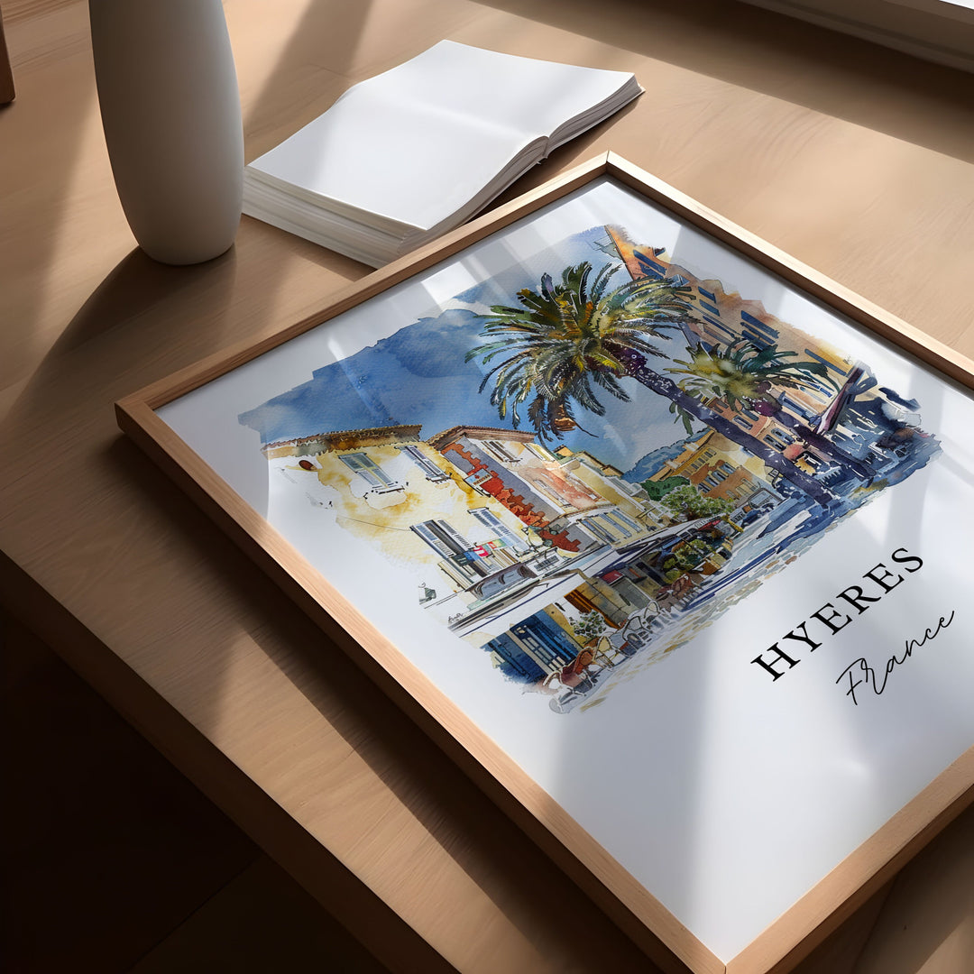Hyères France Art, Hyères FR Print, Hyeres Watercolor, Mediterranean Coast France Gift, Travel Poster, Housewarming Gift
