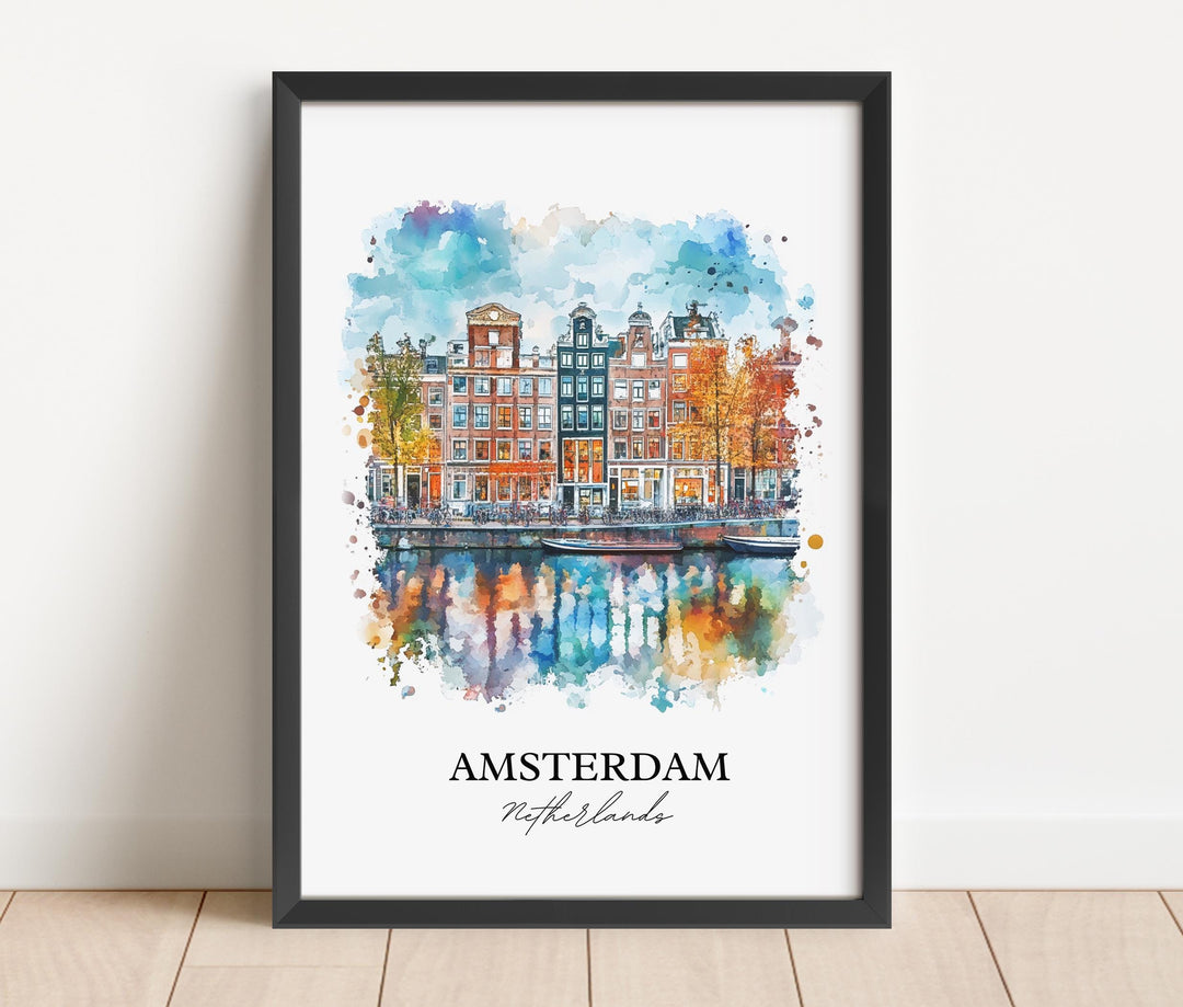 Amsterdam Wall Art, Amsterdam NLD Print, Netherlands Watercolor Art, Amsterdam Gift, Travel Print, Travel Poster, Housewarming Gift