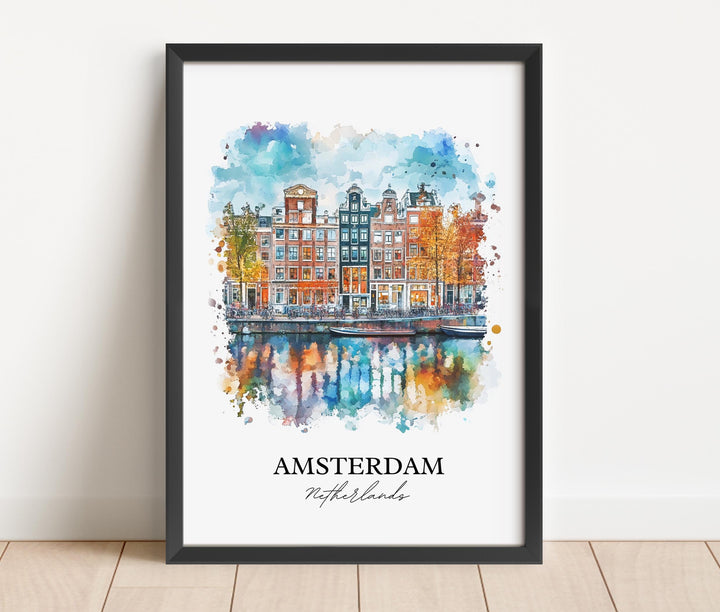 Amsterdam Wall Art, Amsterdam NLD Print, Netherlands Watercolor Art, Amsterdam Gift, Travel Print, Travel Poster, Housewarming Gift