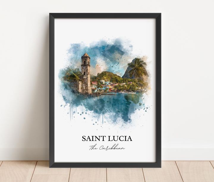 Saint Lucia Wall Art, St. Lucia Print, Caribbean Watercolor Art, St. Lucia Gift, Travel Print, Travel Poster, Housewarming Gift