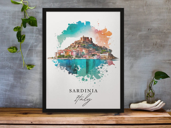 Sardinia traditional travel art - Italy, Sardinia poster, Wedding gift, Birthday present, Custom Text, Personalised Gift