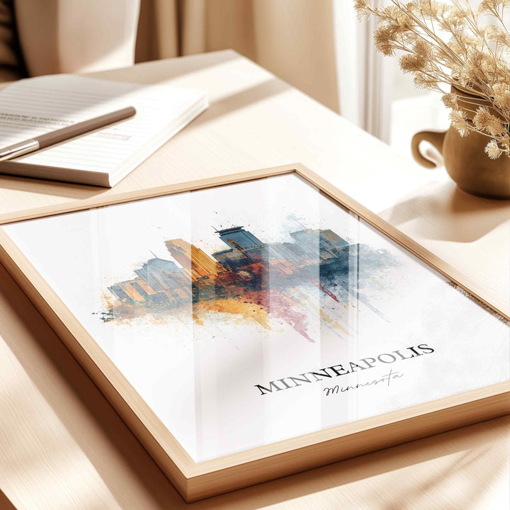 Minneapolis Wall Art, Minneapolis MN Print, Minnesota Watercolor Art, Twin Cities Gift, Travel Print, Travel Poster, Housewarming Gift