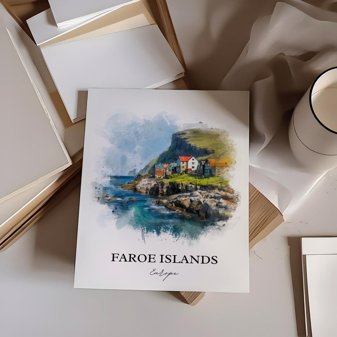 Faroe Islands Wall Art, Denmark Print, Faroe Islands Watercolor Art, Faroe Islands Gift, Travel Print, Travel Poster, Housewarming Gift