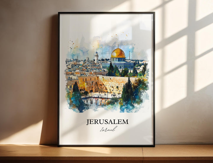 Jerusalem Wall Art, Jerusalem Israel Print, Israel Watercolor Art, Jerusalem Gift, Travel Print, Travel Poster, Housewarming Gift