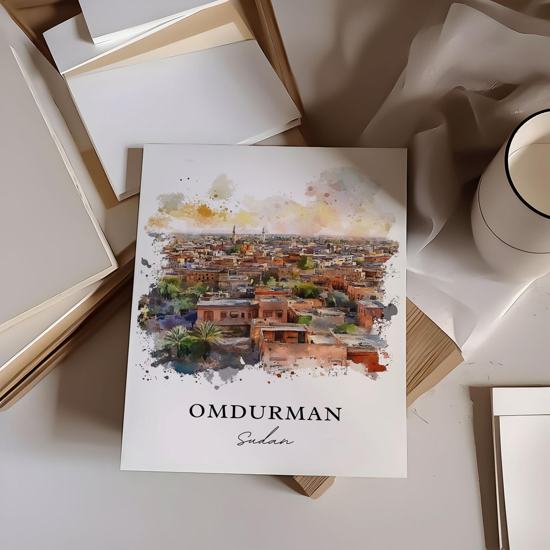 Omdurman Wall Art, Omdurman Print, Omdurman Watercolor Art, Omdurman Sudan Gift, Travel Print, Travel Poster, Housewarming Gift