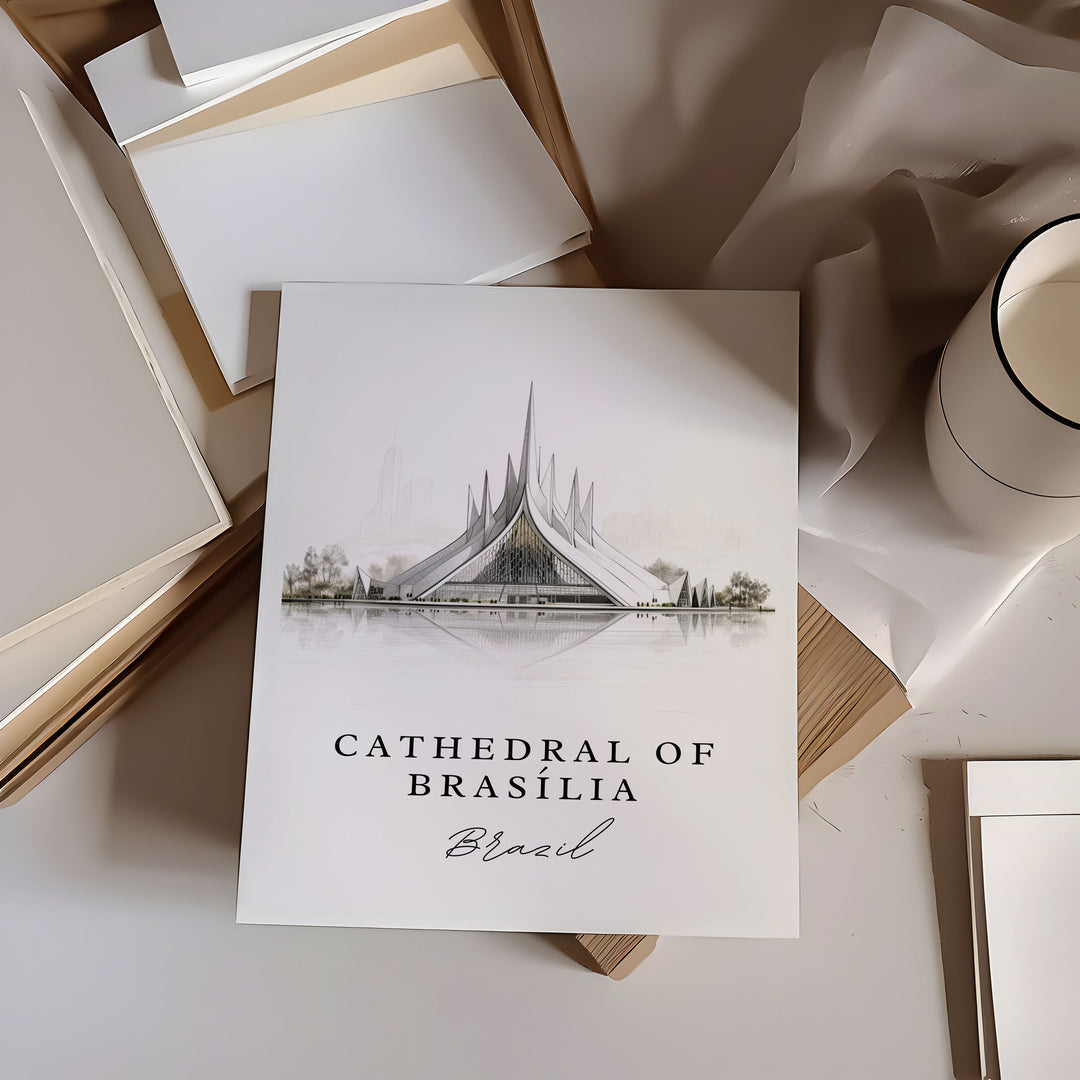 Cathedral of Brasilia travel art - Brazil, Cathedral de Brasilia poster print, Wedding gift, Birthday present, Custom Text, Perfect Gift