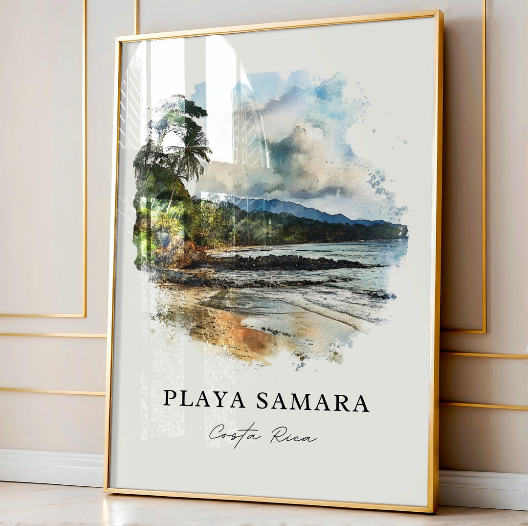 Playa Samara Wall Art, Guanacaste Print, Costa Rica Watercolor Art, Samara Beach CR Gift,