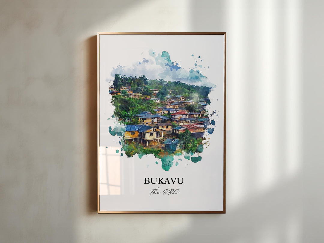 Bukavu Wall Art, Democratic Republic of Congo Print, DRC Watercolor Art, Bukavu Gift, Travel Print, Travel Poster, Housewarming Gift