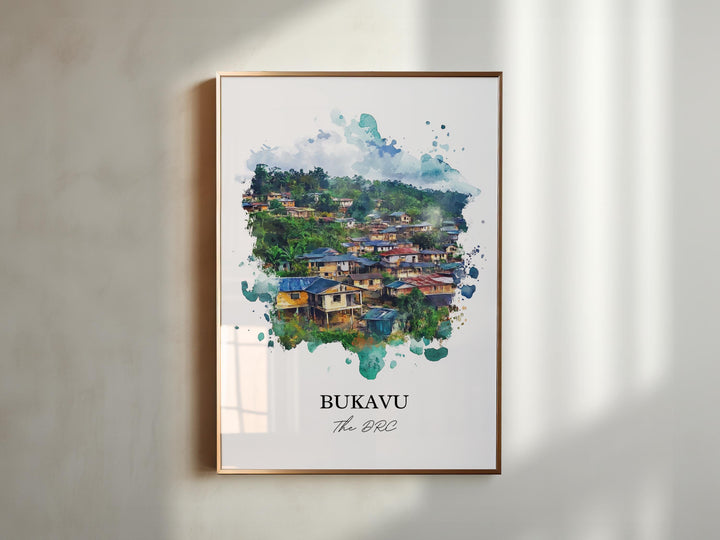 Bukavu Wall Art, Democratic Republic of Congo Print, DRC Watercolor Art, Bukavu Gift, Travel Print, Travel Poster, Housewarming Gift
