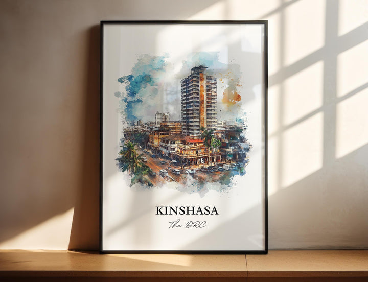 Kinshasa Wall Art, DRC Africa Print, DRC Watercolor Art, Kinshasa Gift, Travel Print, Travel Poster, Housewarming Gift
