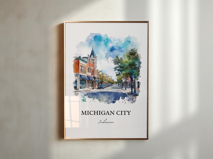 Michigan City IN Art, LaPorte County Print, Lake Michigan Watercolor, Michigan City IN Gift, Travel Print, Travel Poster, Housewarming Gift