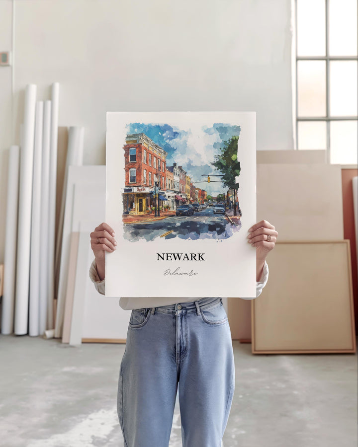 Newark Delaware Wall Art, Udel Print, Newark DE Watercolor Art, Delaware Gift, Travel Print, Travel Poster, Housewarming Gift