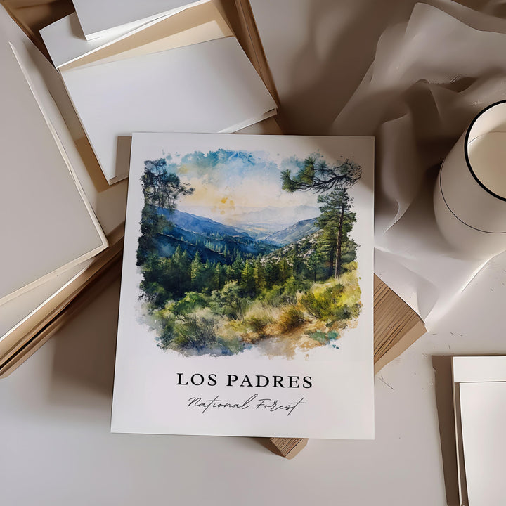 Los Padres National Forest Art, Solvang CA Print, Santa Barbara Watercolor, Los Padres Gift, Travel Poster, Housewarming Gift