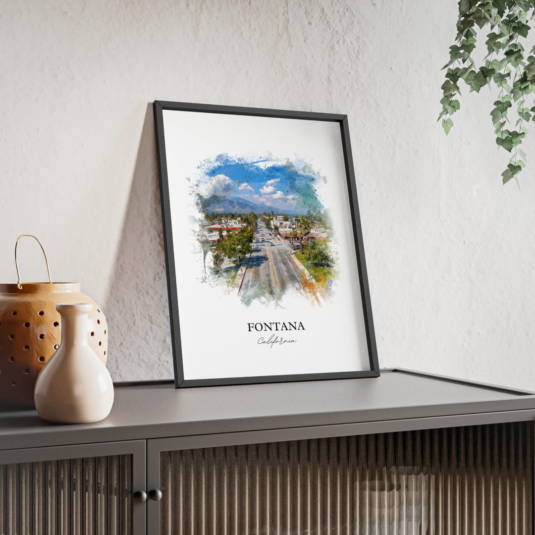 Fontana CA Wall Art, Fontana Print, California Watercolor Art, San Bernardino Gift, Travel Print, Travel Poster, Housewarming Gift