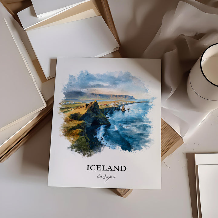 Iceland Wall Art, Iceland Print, Iceland Watercolor Art, Iceland Gift, Travel Print, Travel Poster, Housewarming Gift
