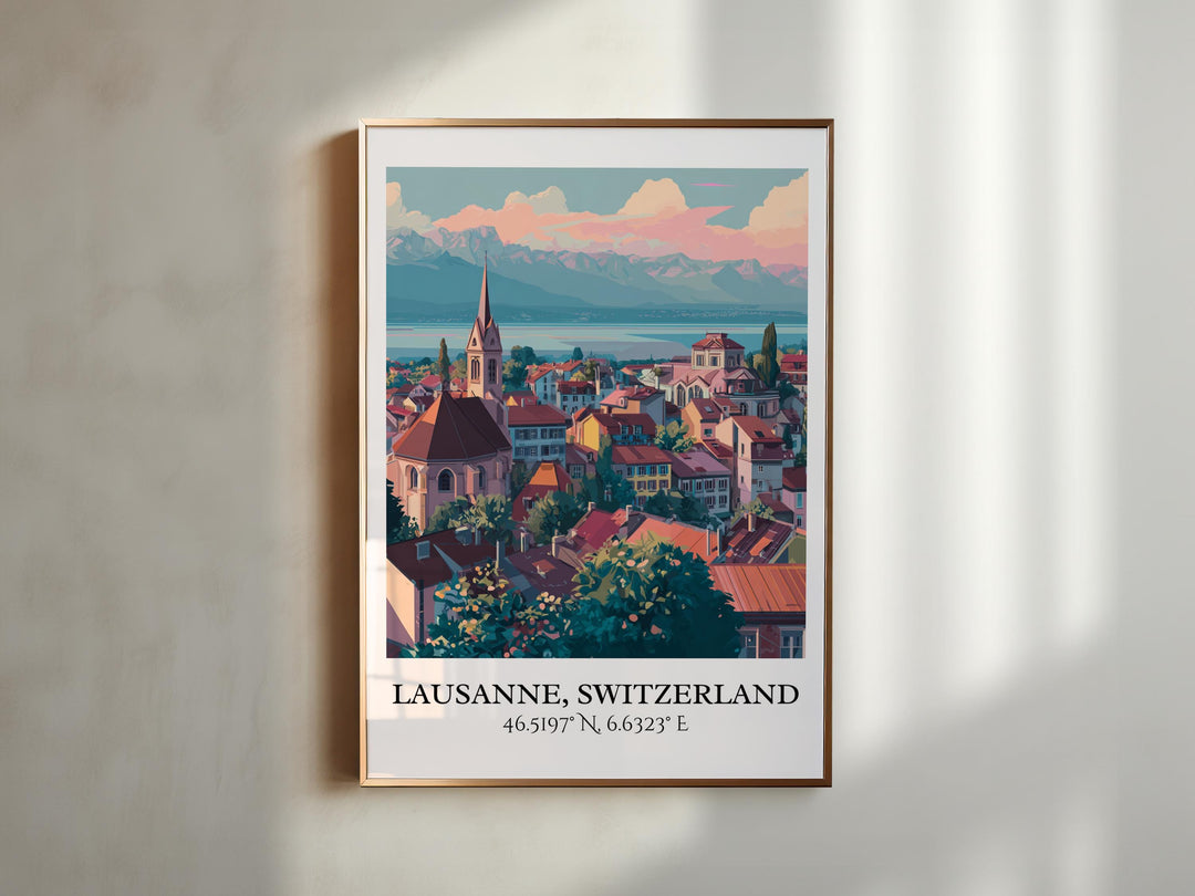 Lausanne Art, Lausanne Retro Travel Art, Switzerland Home Decor, Lausanne Gift, Swiss Travel Art, Travel Prints, Housewarming Gift