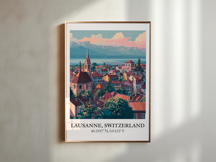 Lausanne Art, Lausanne Retro Travel Art, Switzerland Home Decor, Lausanne Gift, Swiss Travel Art, Travel Prints, Housewarming Gift