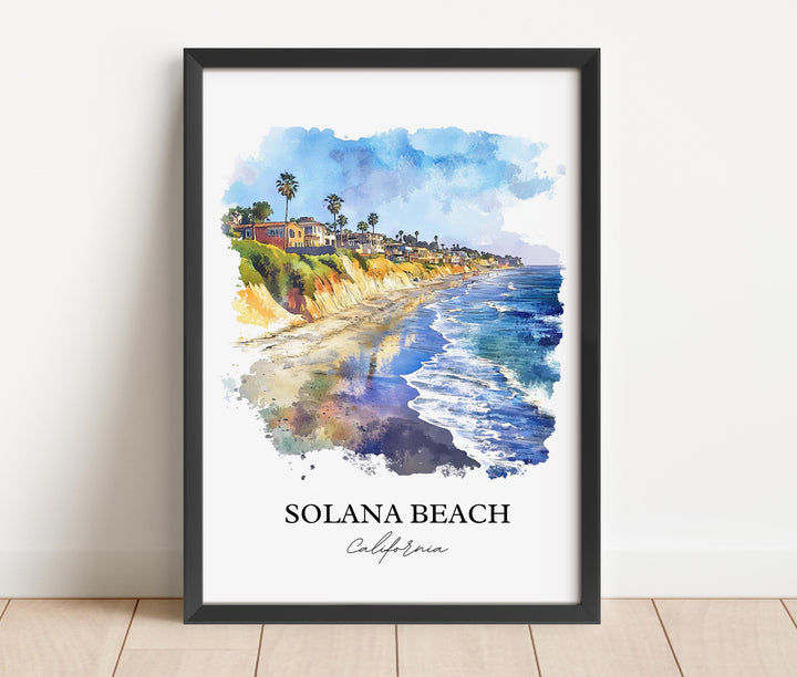 Solana Beach Wall Art, San Diego County Print, SoCal Watercolor Art, Solana Beach Gift, Travel Print, Travel Poster, Housewarming Gift