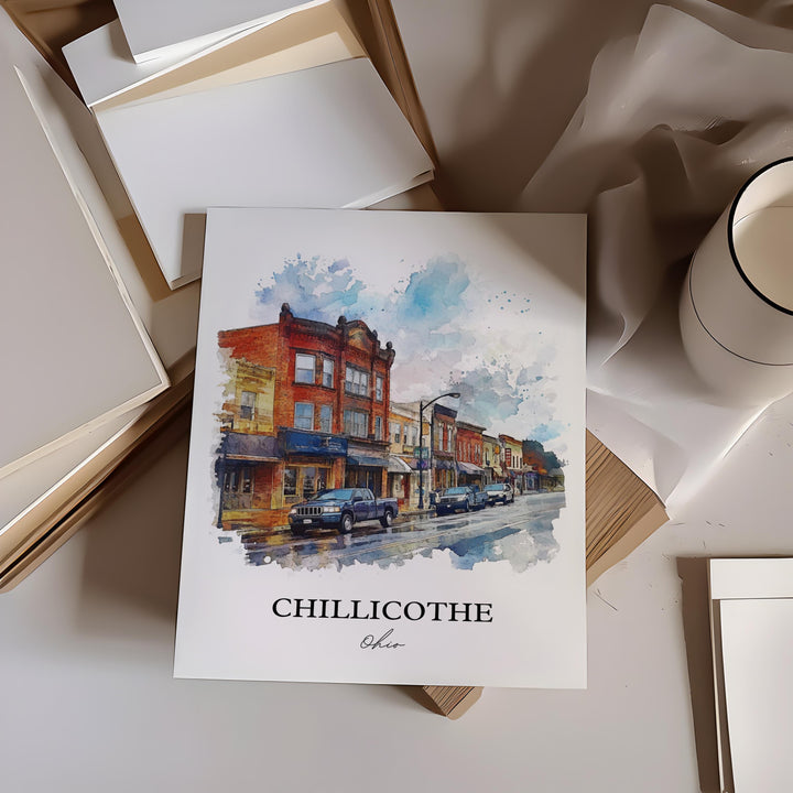 Chillicothe OH Wall Art, Ross County Print, Ohio Watercolor Art, Chillicothe Gift, Travel Print, Travel Poster, Housewarming Gift
