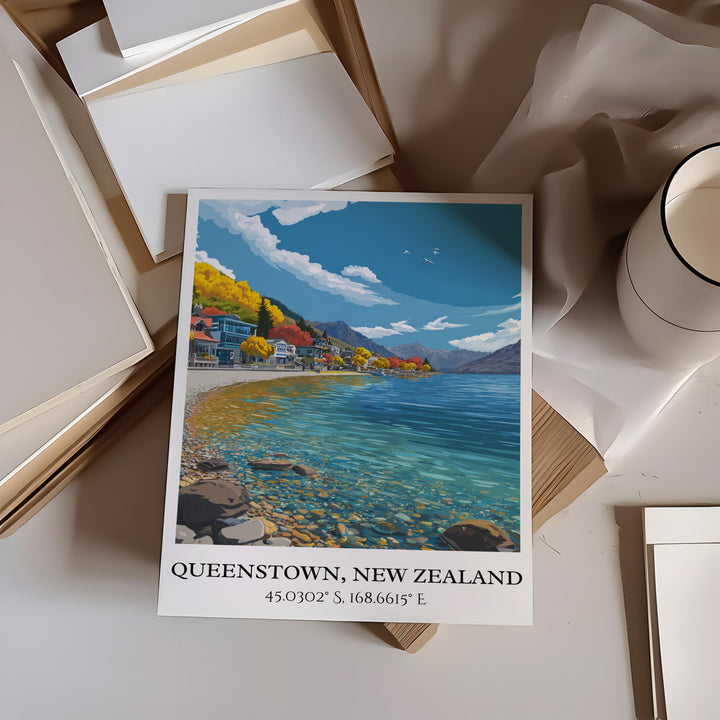 Queenstown Art, Queenstown Retro Travel Art, New Zealand Home Decor, New Zealand Gift, NZ Travel Art, Travel Prints, Housewarming Gift