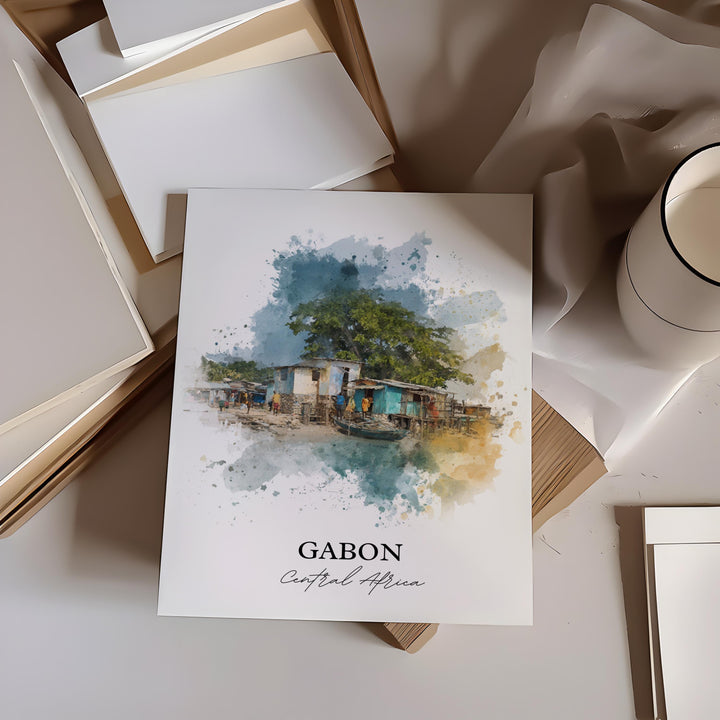Gabon Wall Art, Central Africa Print, Gabon Watercolor Art, Gabon Gift, Travel Print, Travel Poster, Housewarming Gift