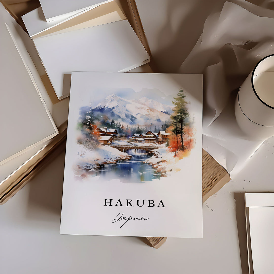 Hakuba Japan wall art - Japan, Hakuba print, Hakuba watercolor art gift, Nagano Japan travel art, Japanese Alps Gift