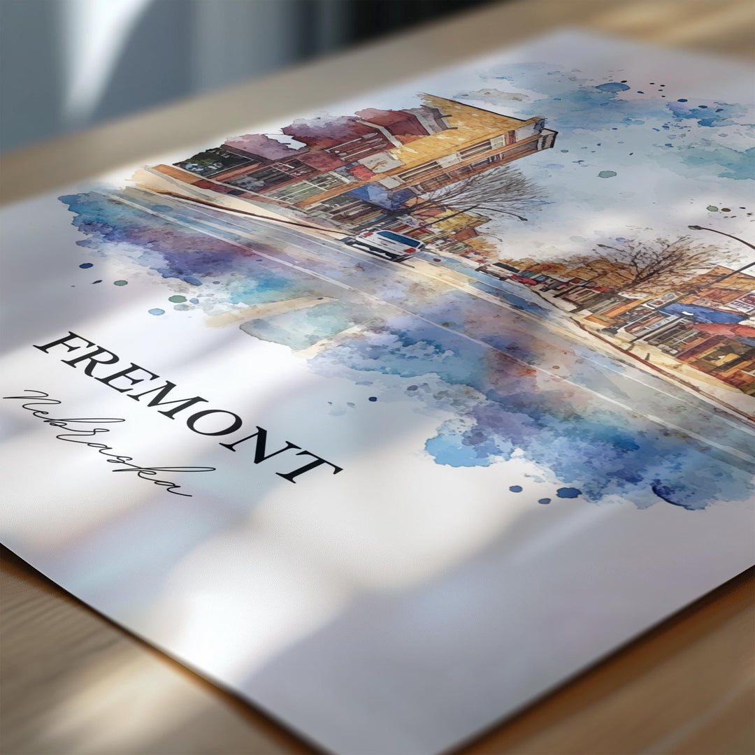Fremont Nebraska Wall Art, Dodge County NE Print, Nebraska Watercolor Art, Fremont NE Gift, Travel Print, Travel Poster, Housewarming Gift