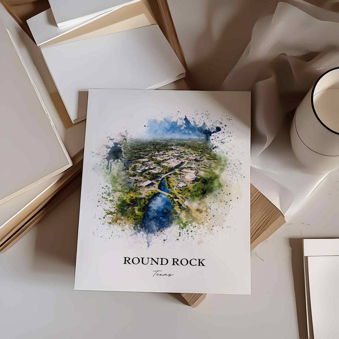 Round Rock, Texas – Watercolor Art Print