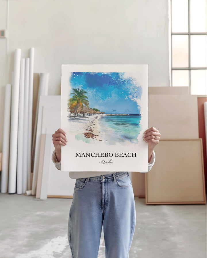 Manchebo Beach Wall Art, Eagle Beach Print, Aruba Watercolor Art, Manchebo Beach Gift, Travel Print, Travel Poster, Housewarming Gift