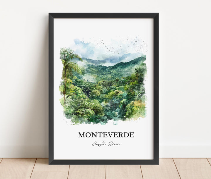 Monteverde Wall Art, Puntarenas Print, Costa Rica Watercolor Art, Monteverde CR Gift, Travel Print, Travel Poster, Housewarming Gift