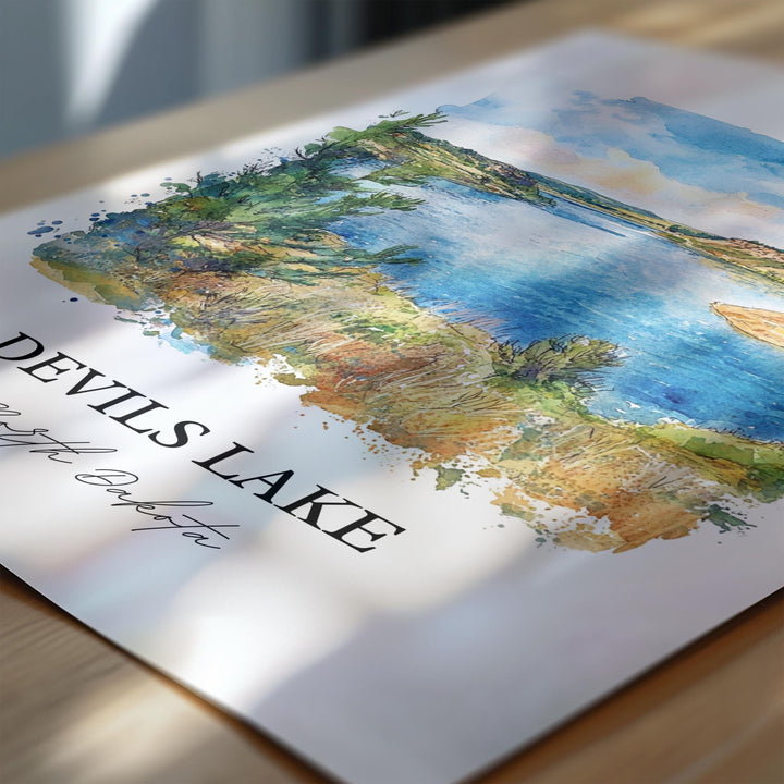 Devils Lake ND Wall Art, Sauk County Print, Devils Lake Watercolor Art, Devils Lake Gift, Travel Print, Travel Poster, Housewarming Gift