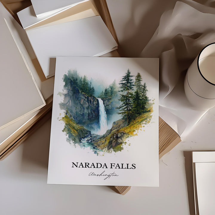 Narada Falls Wall Art, Mount Rainier Print, Washington State Artwork, Narada Falls Gift, Travel Print, Travel Poster, Housewarming Gift