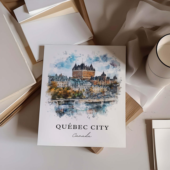Quebec City Wall Art, Quebec Print, Quebec Watercolor Art, Quebec City Gift, Travel Print, Travel Poster, Housewarming Gift