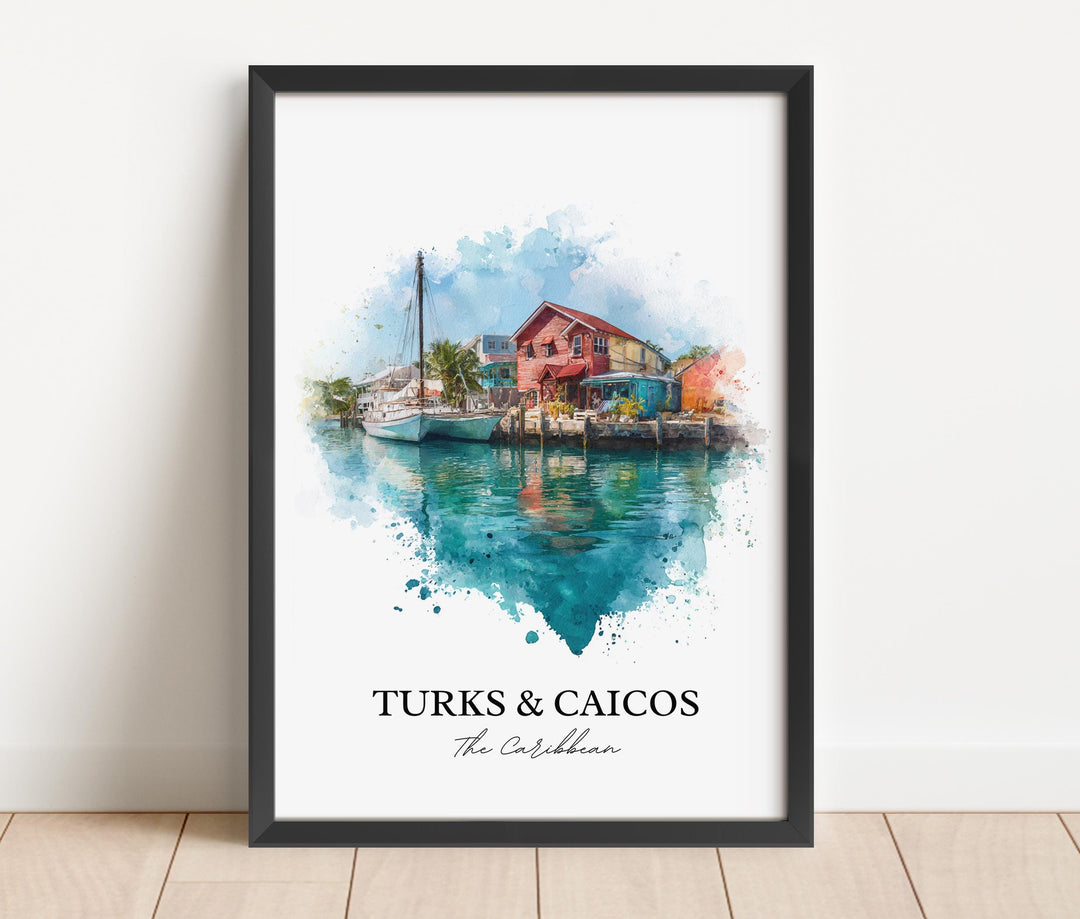 Turks and Caicos Wall Art, Turks and Caicos Print, Caribbean Watercolor Art, Caribbean Gift, Travel Print, Travel Poster, Housewarming Gift