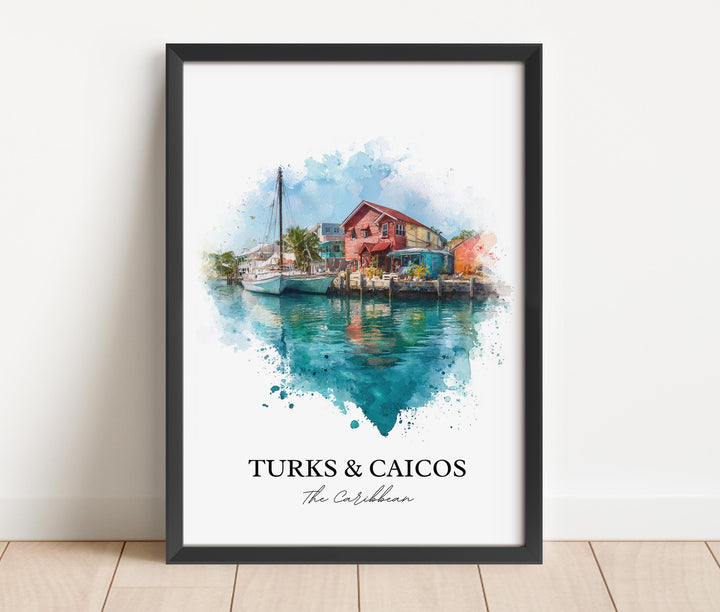Turks and Caicos Wall Art, Turks and Caicos Print, Caribbean Watercolor Art, Caribbean Gift, Travel Print, Travel Poster, Housewarming Gift