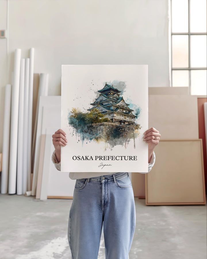 Osaka Wall Art, Osaka Japan Print, Osaka Japan Watercolor Art, Osaka Prefecture Gift, Travel Print, Travel Poster, Housewarming Gift
