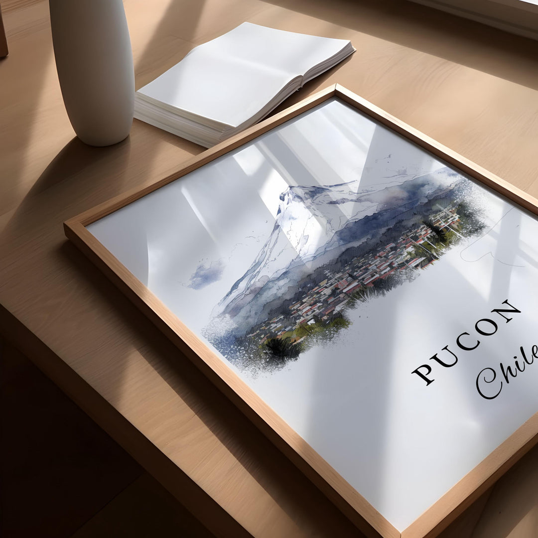 Pucon Chile wall art - Chile, Pucon Volcano poster, Pucon Chile, Lake Villarrica gift, Birthday present, Custom Text, Personalised Gift