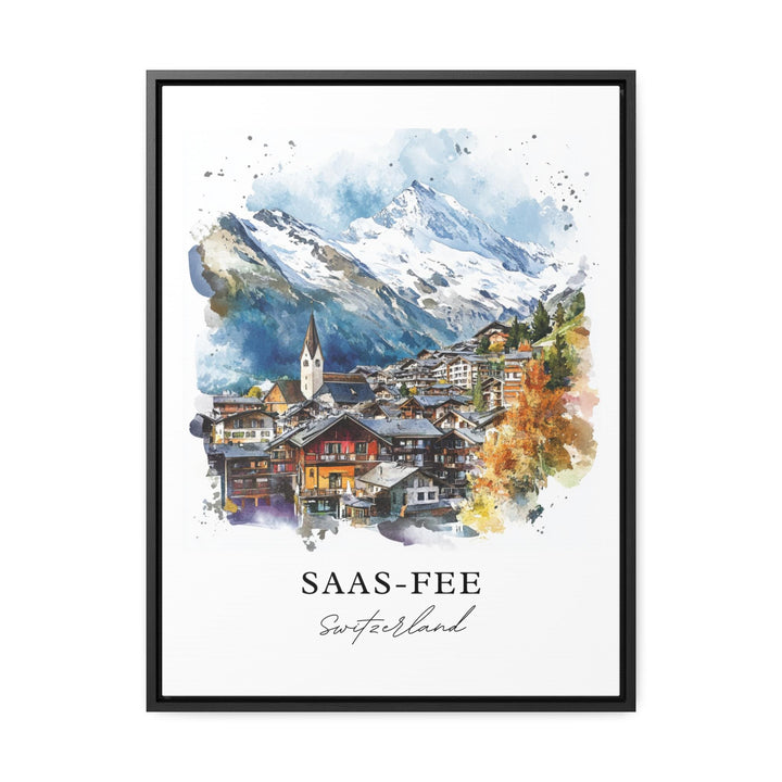 Saas-Fee Wall Art, Saas-Fee Print, Saas-Fee Switzerland Watercolor, Swiss Alps Gift,