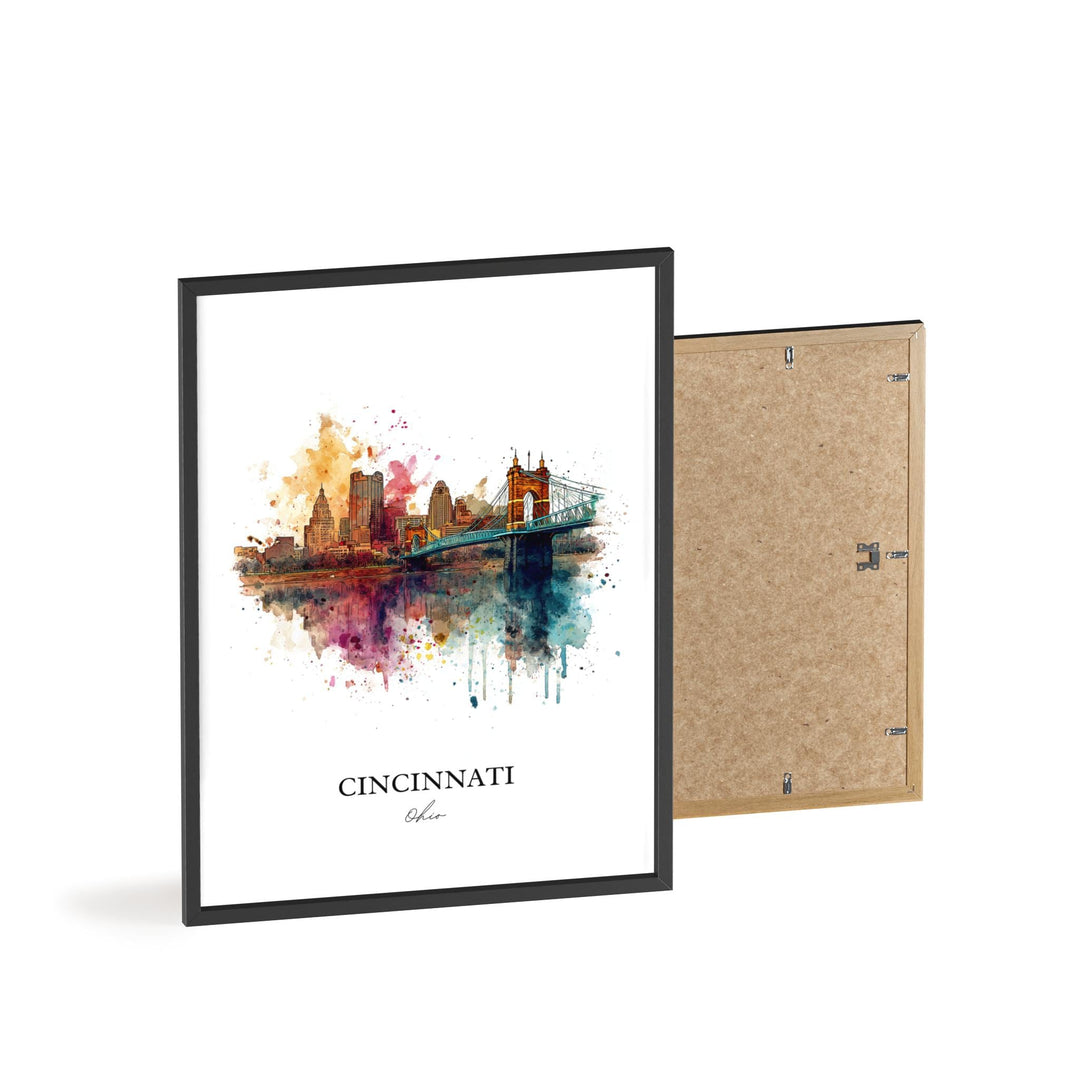 Cincinnati OH Wall Art, Cincinnati Print, Cincinnati Watercolor Art, Cincinnati Skyline Gift, Travel Print, Travel Poster, Housewarming Gift