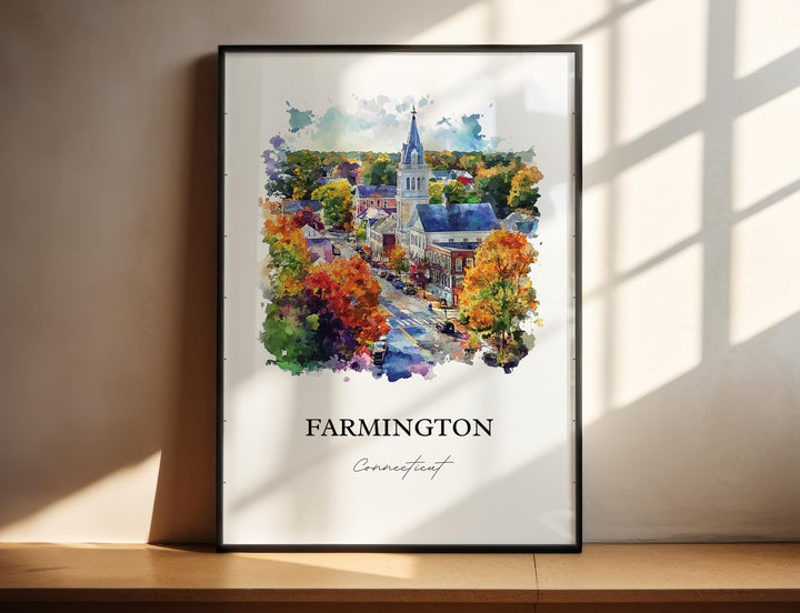 Farmington CT Wall Art, Hartford County Print, Connecticut Watercolor Art, Farmington Gift, Travel Print, Travel Poster, Housewarming Gift