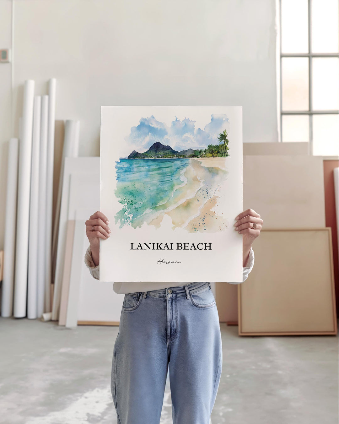 Lanikai Beach Wall Art, Kailua Print, Mokulua Islands Watercolor Art, Lanikai Beach Gift, Travel Print, Travel Poster, Housewarming Gift