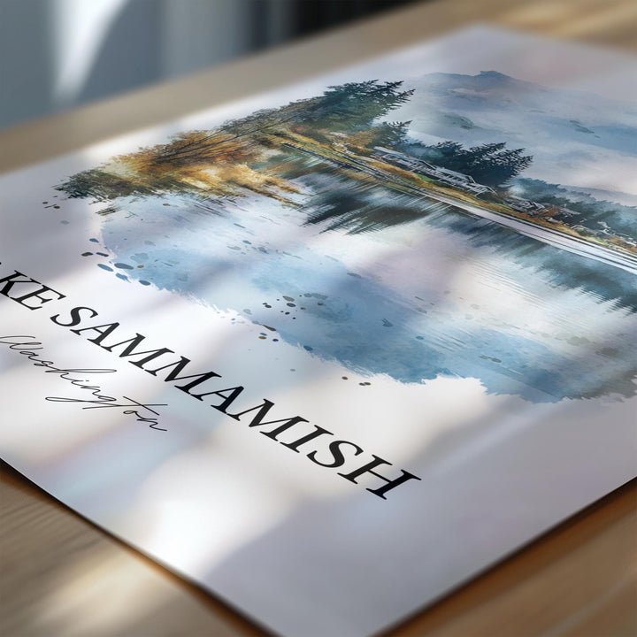 Lake Sammamish Wall Art, Seattle WA Print, Washington Watercolor Art, Lake Sammamish Gift, Travel Print, Travel Poster, Housewarming Gift