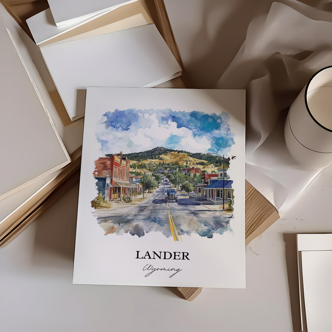 Lander WY Wall Art, Lander Wyoming Print, Wyoming Watercolor Art, Fremont County WY Gift, Travel Print, Travel Poster, Housewarming Gift