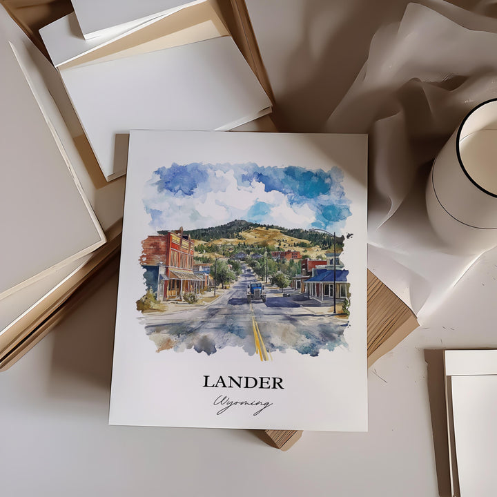 Lander WY Wall Art, Lander Wyoming Print, Wyoming Watercolor Art, Fremont County WY Gift, Travel Print, Travel Poster, Housewarming Gift