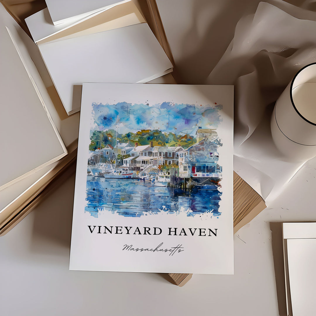 Vineyard Haven Art, Tisbury Print, Martha's Vineyard Watercolor Art, Vineyard Haven Gift,