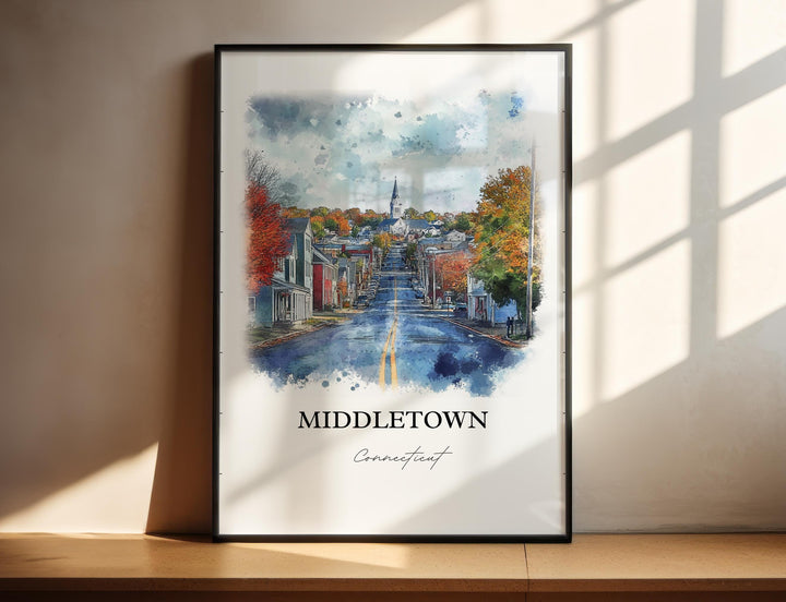 Middletown CT Art, Middlesex County CT Print, Connecticut Watercolor, Middletown CT Gift, Travel Print, Travel Poster, Housewarming Gift